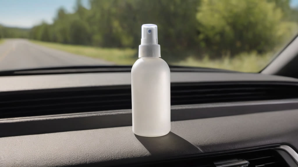 Cleaning supplies including microfiber cloth and alcohol solution for car surfaces.