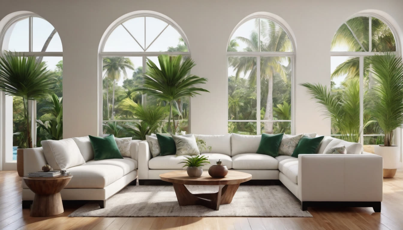 A bright and airy, sunlit living room in a clean Florida home.
