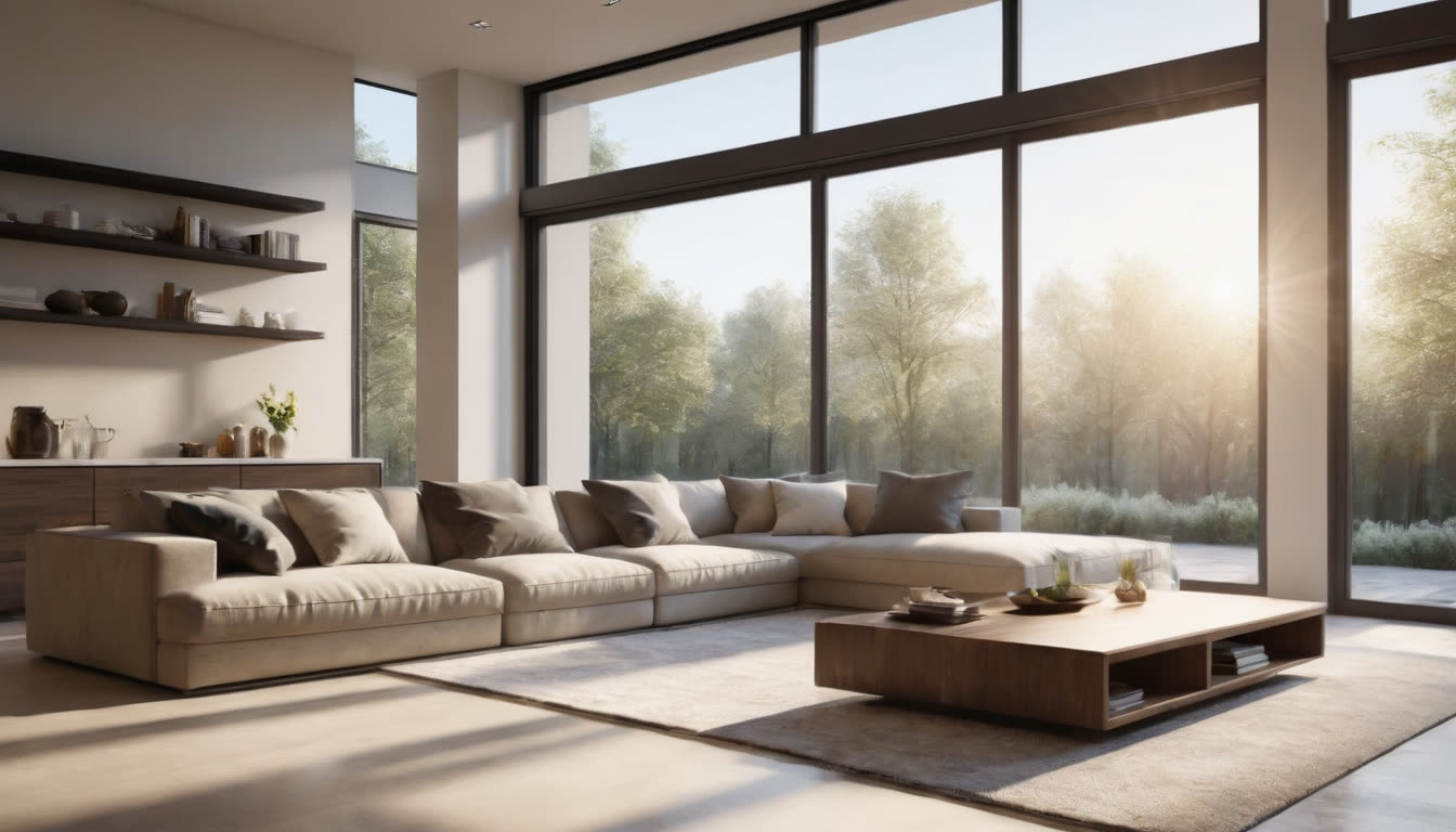 Sunlight streaming through perfectly clean, streak-free large windows in a modern home.
