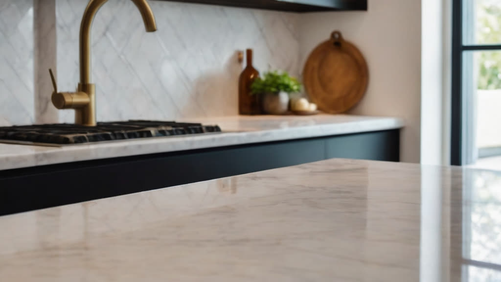 A sparkling clean marble kitchen countertop after a deep cleaning service.