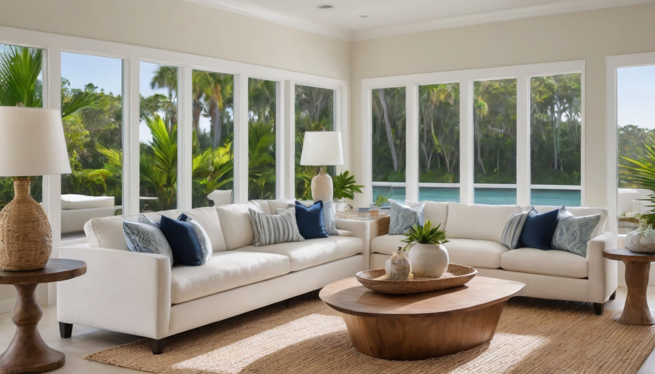 Sunlit modern living room representing clean indoor air quality