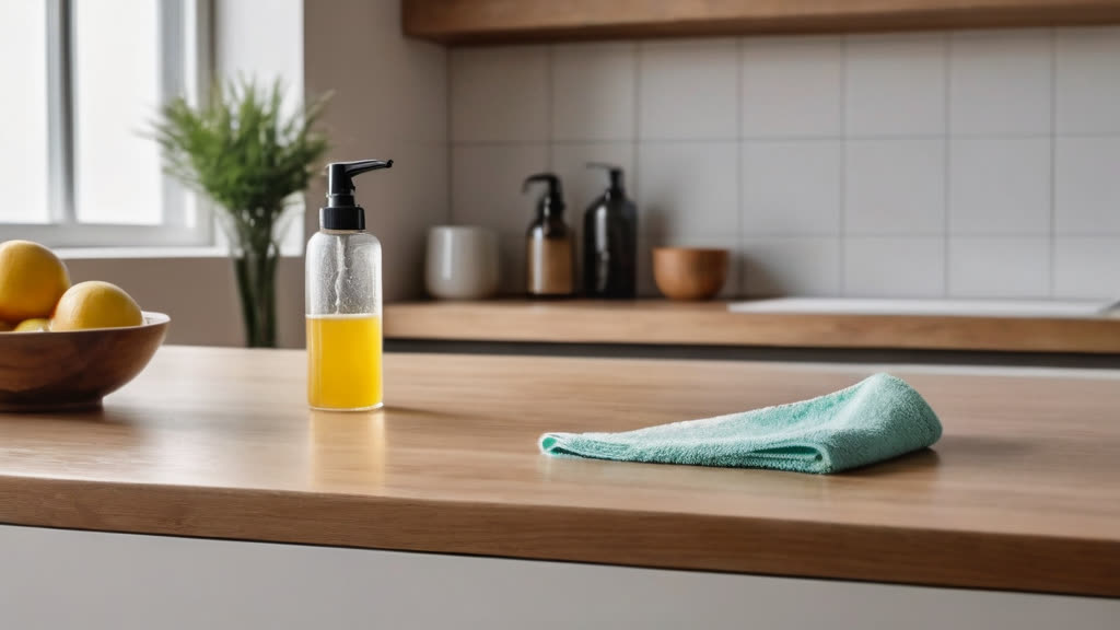 Using non-toxic cleaning methods on a kitchen surface.