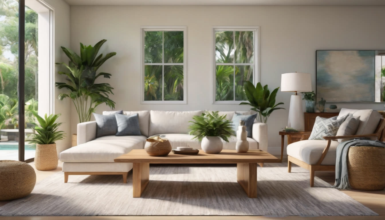 A bright and clean South Florida living room representing healthy indoor air quality.