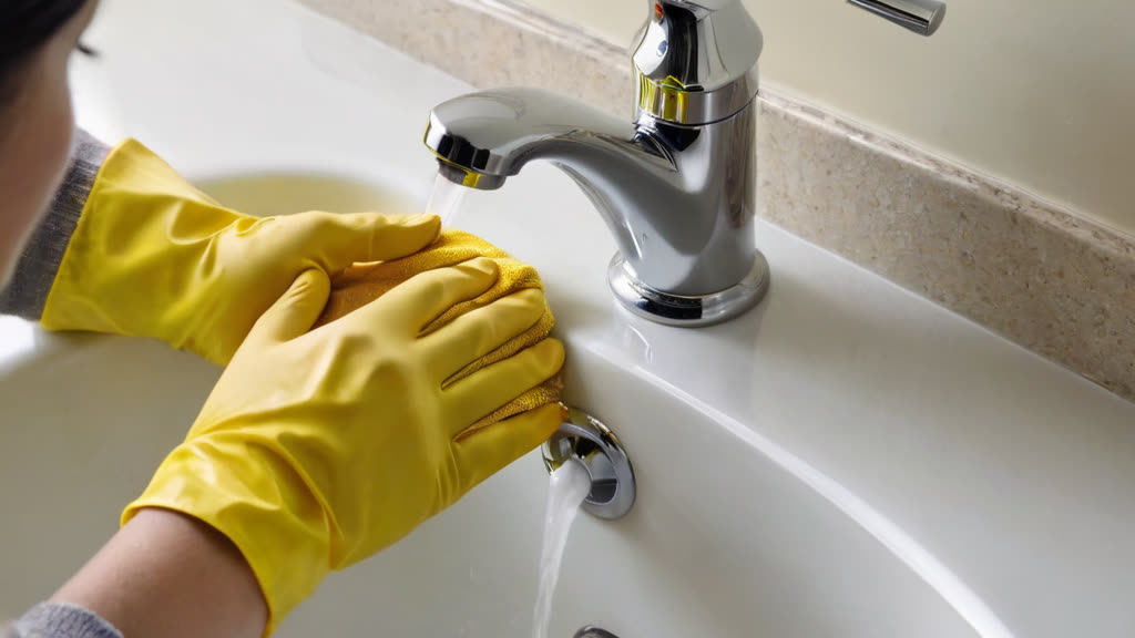 Cleaning a chrome faucet to remove hard water stains using a professional technique.