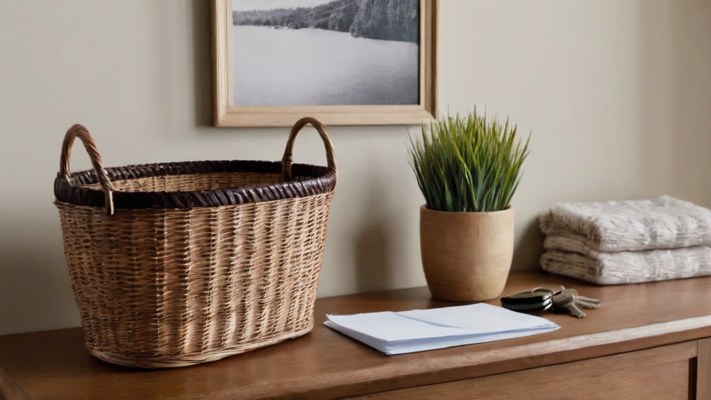 An organized entryway basket used to manage daily clutter.