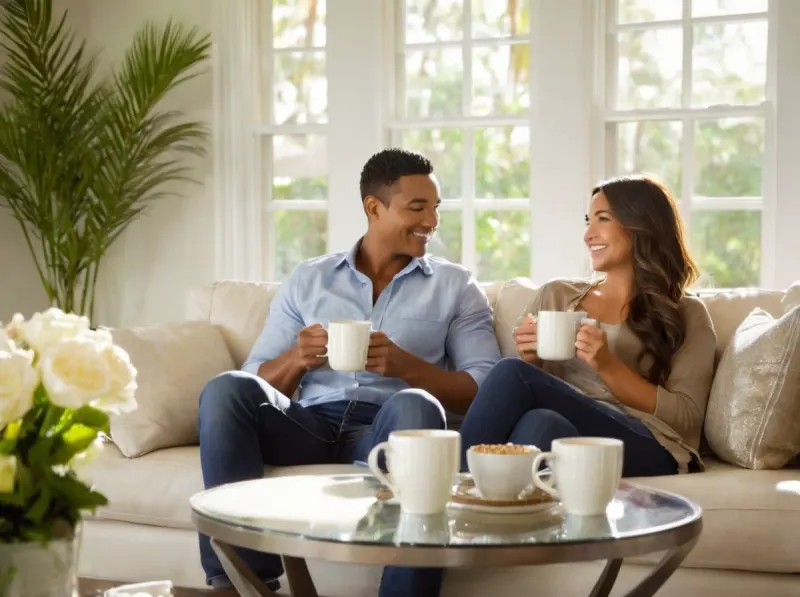 Couple relaxing in a freshly cleaned living room